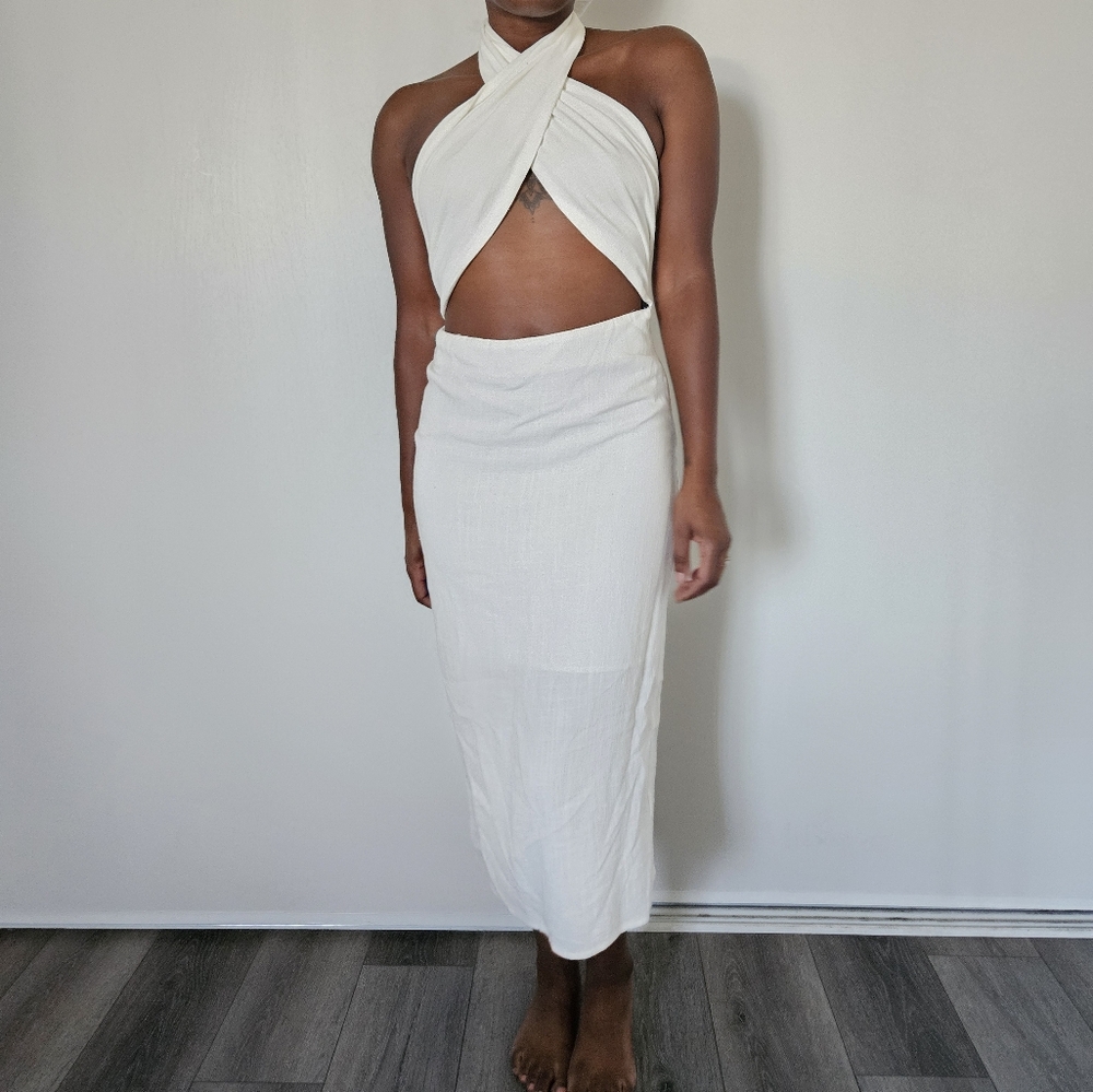 Crisscross Halter Midi Dress